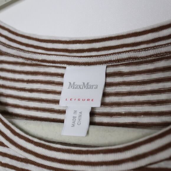 MAXMARA Leisure Striped Linen Blend Knit T-Shirt Short Sleeve in Brown Women's L - Picture 7 of 8